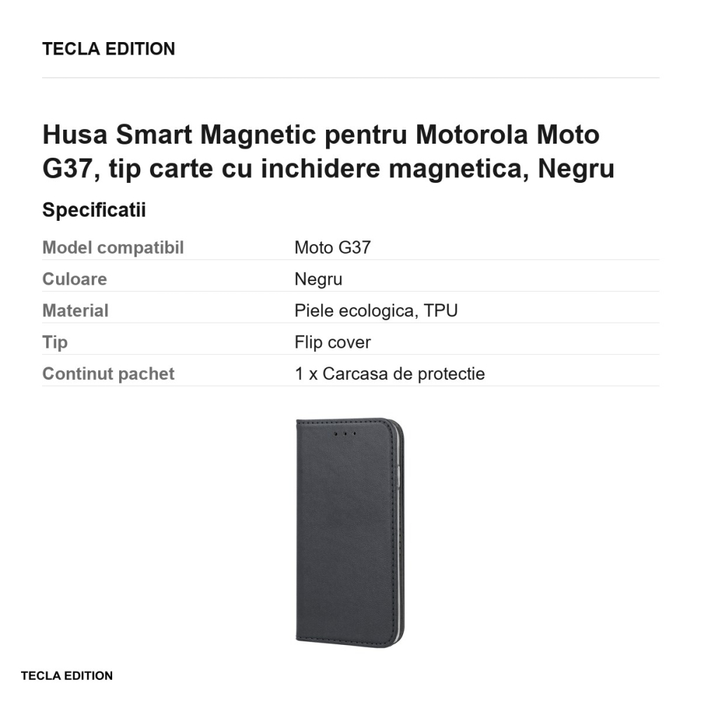 Husa Smart Magnetic pentru Motorola Moto G37, tip carte cu inchidere magnetica, Negru [3]