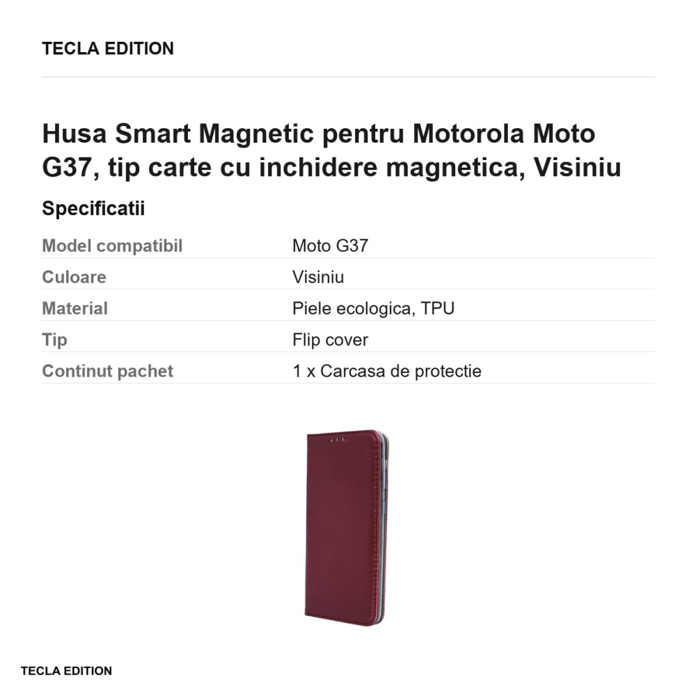 Husa Smart Magnetic pentru Motorola Moto G37, tip carte cu inchidere magnetica, Visiniu [3]