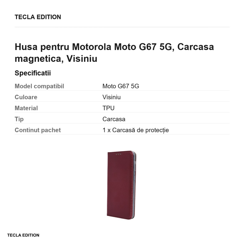 Husa Smart Magnetic pentru Motorola Moto G67 5G, tip carte cu inchidere magnetica, Visiniu [3]