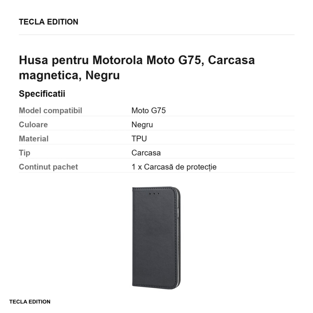 Husa Smart Magnetic pentru Motorola Moto G75, tip carte cu inchidere magnetica, Negru [3]