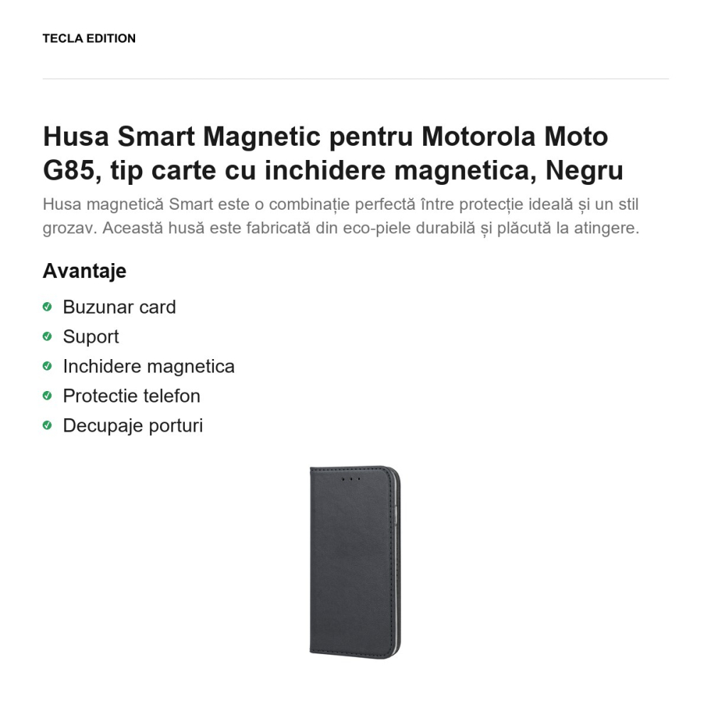 Husa Smart Magnetic pentru Motorola Moto G85, tip carte cu inchidere magnetica, Negru [2]
