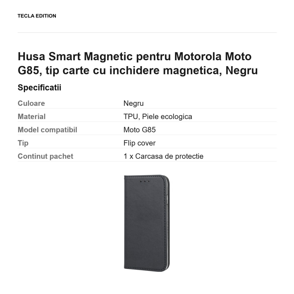 Husa Smart Magnetic pentru Motorola Moto G85, tip carte cu inchidere magnetica, Negru [3]