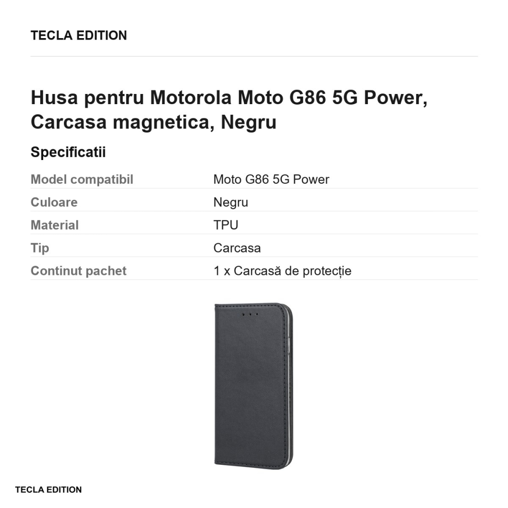Husa Smart Magnetic pentru Motorola Moto G86 5G Power, tip carte cu inchidere magnetica, Negru [3]