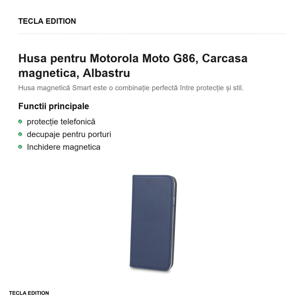 Husa Smart Magnetic pentru Motorola Moto G86, tip carte cu inchidere magnetica, Albastru [2]