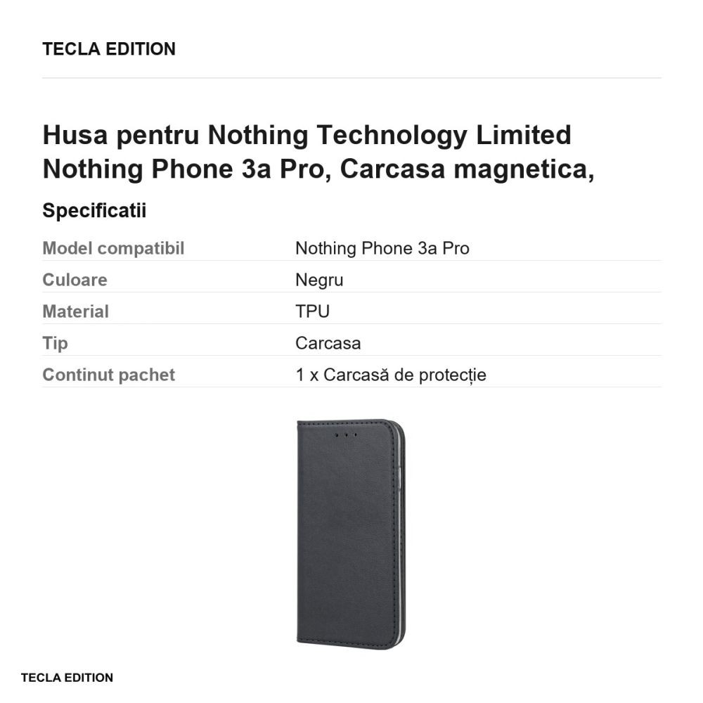 Husa Smart Magnetic pentru Nothing Technology Limited Nothing Phone 3a Pro, tip carte cu inchidere magnetica, Negru [3]