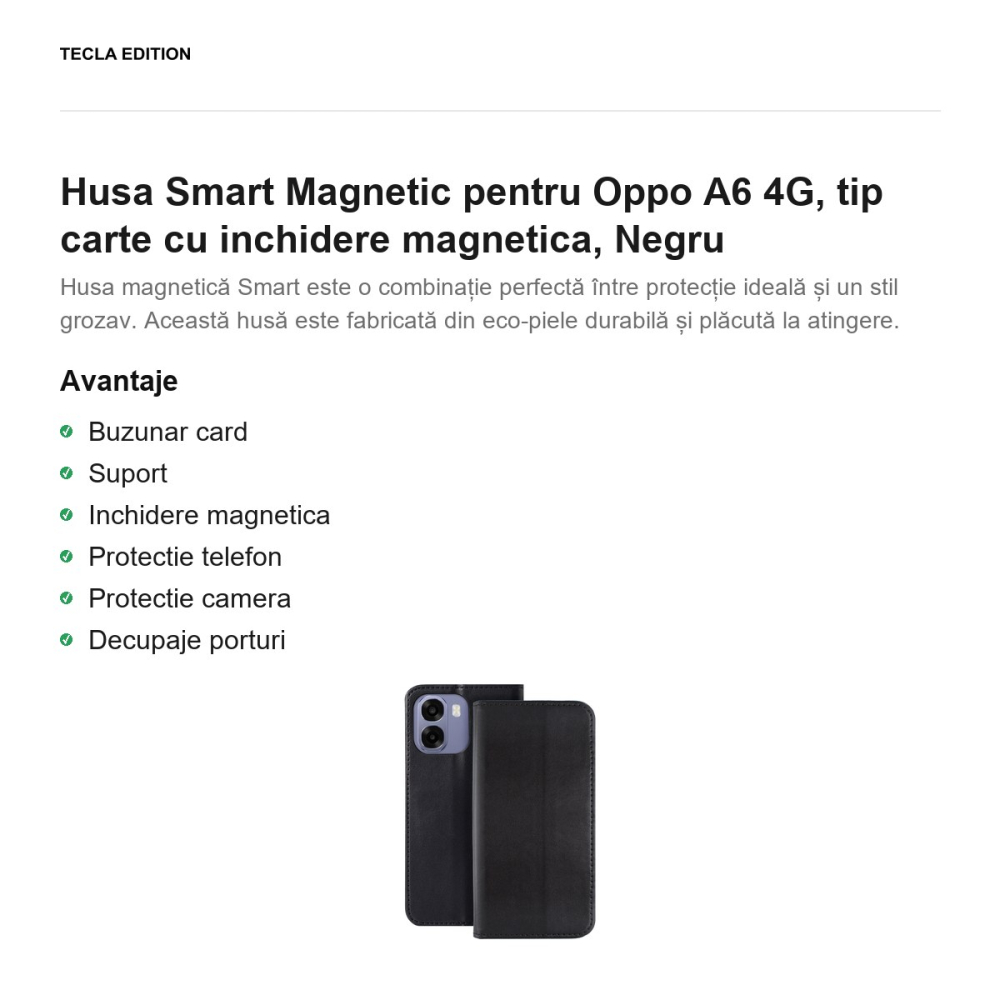 Husa Smart Magnetic pentru Oppo A6 4G, tip carte cu inchidere magnetica, Negru [2]