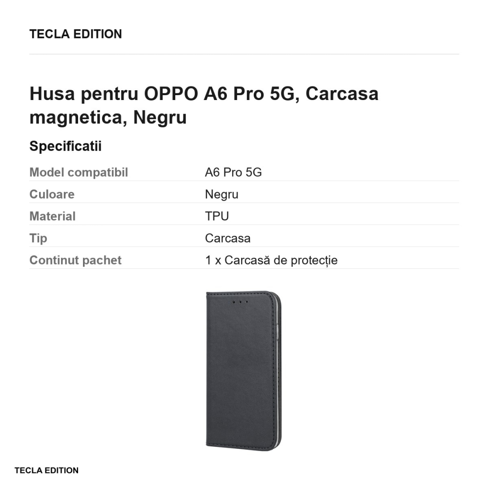 Husa Smart Magnetic pentru OPPO A6 Pro 5G, tip carte cu inchidere magnetica, Negru [3]