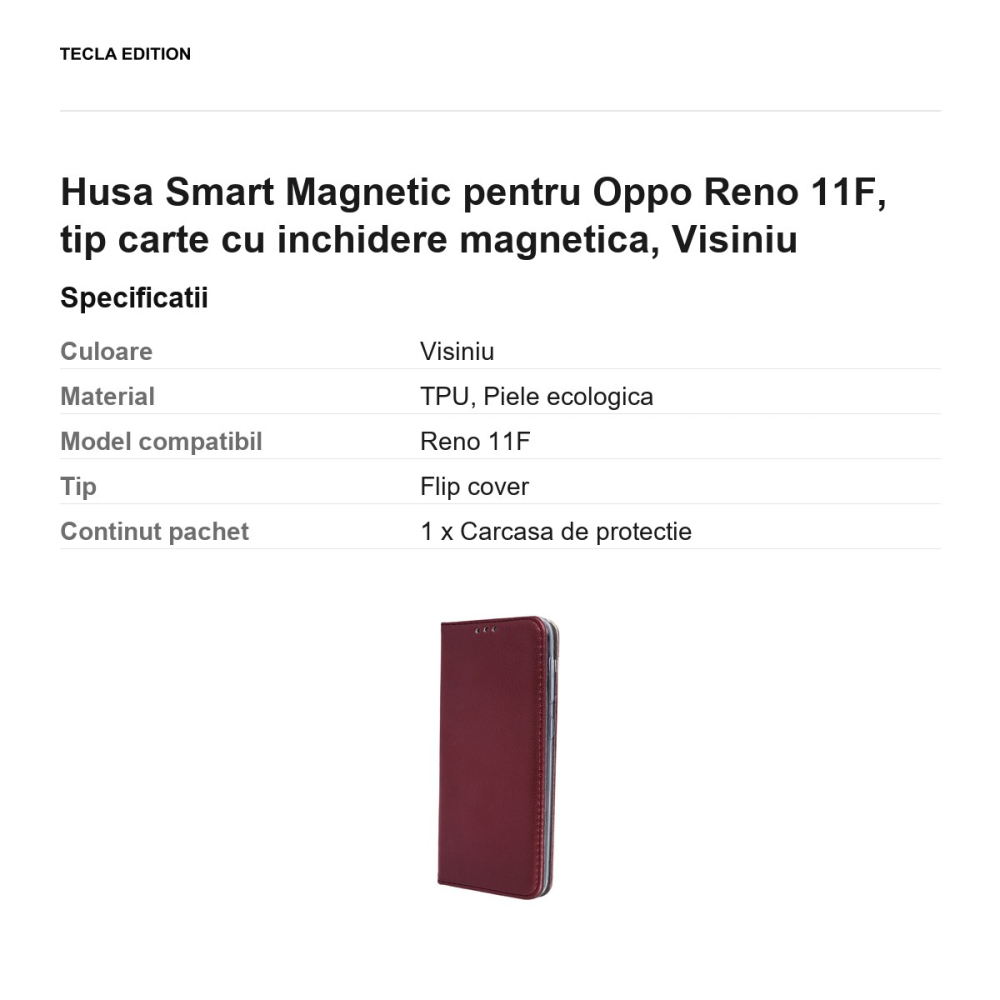 Husa Smart Magnetic pentru Oppo Reno 11F, tip carte cu inchidere magnetica, Visiniu [3]