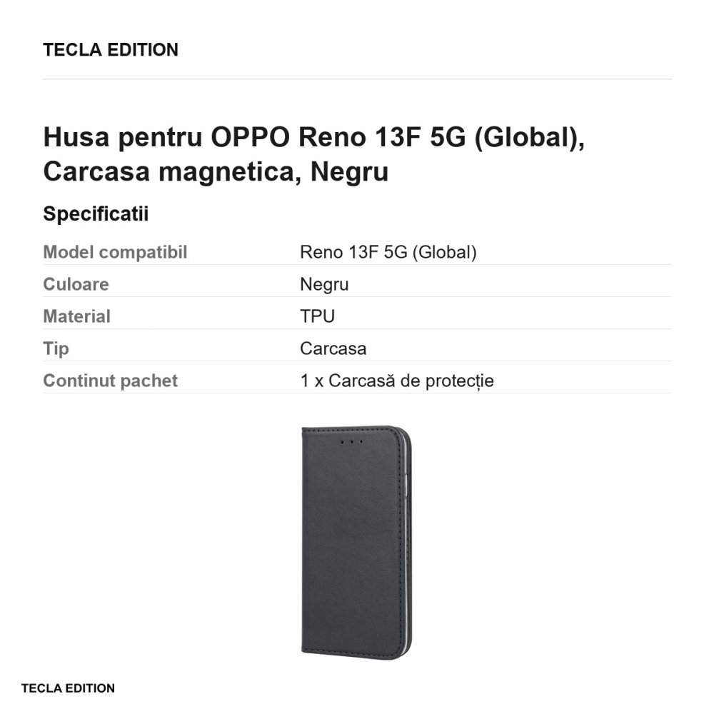 Husa Smart Magnetic pentru OPPO Reno 13F 5G (Global), tip carte cu inchidere magnetica, Negru [3]
