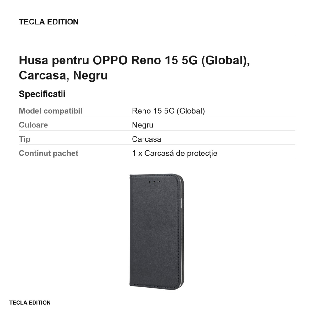 Husa Smart Magnetic pentru OPPO Reno 15 5G (Global), tip carte, Negru [3]
