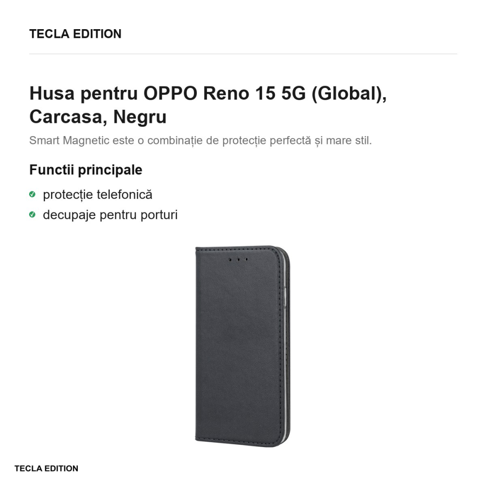 Husa Smart Magnetic pentru OPPO Reno 15 5G (Global), tip carte, Negru [2]