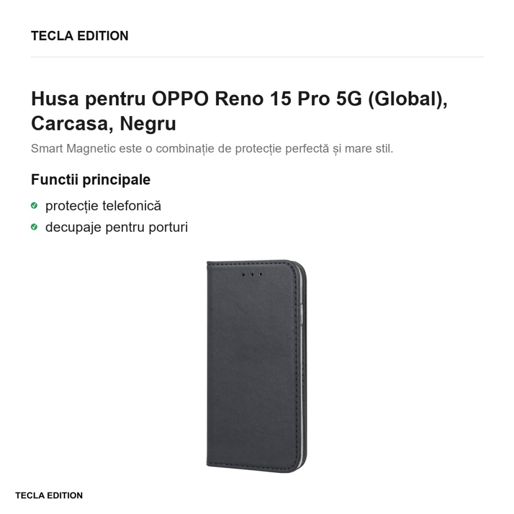 Husa Smart Magnetic pentru OPPO Reno 15 Pro 5G (Global), tip carte, Negru [2]