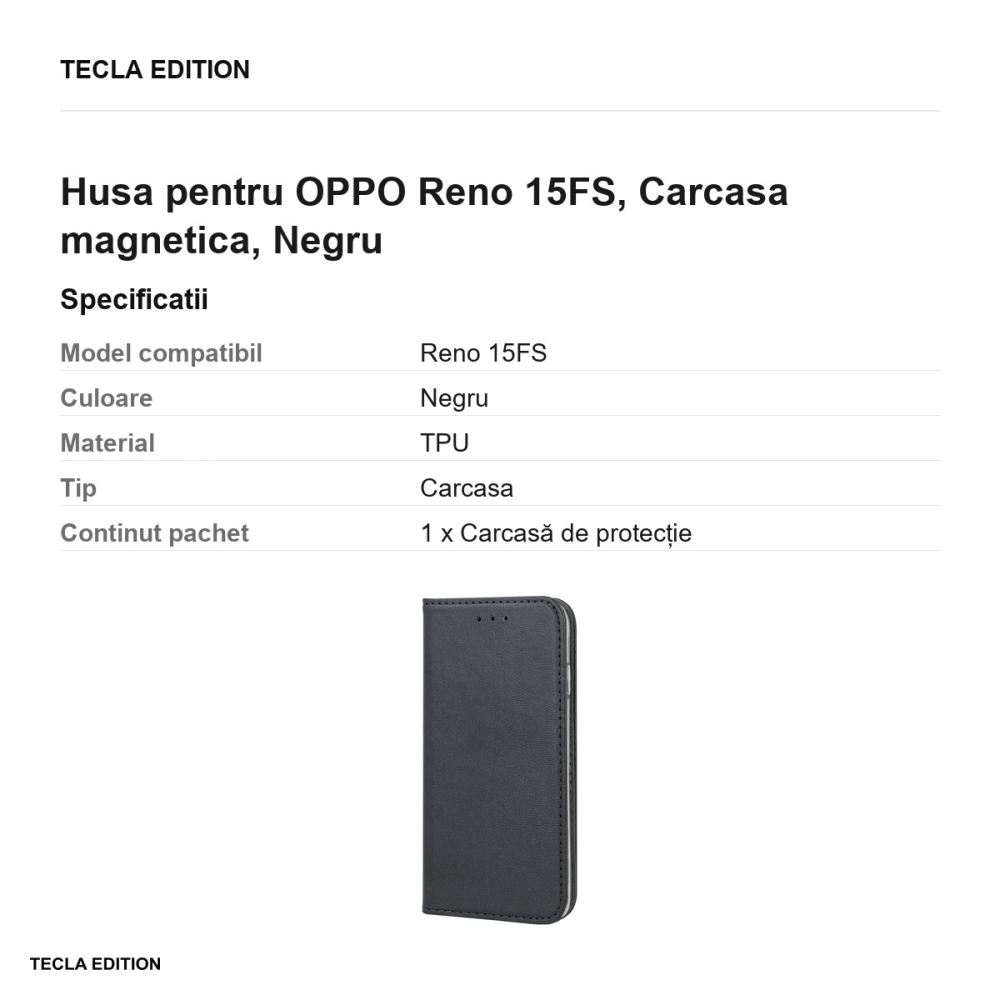 Husa Smart Magnetic pentru OPPO Reno 15FS, tip carte cu inchidere magnetica, Negru [3]