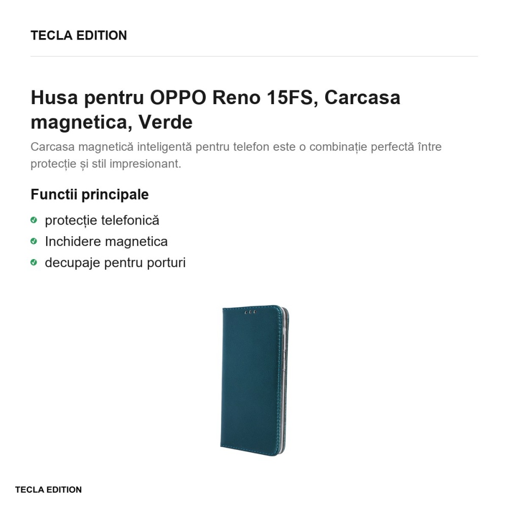 Husa Smart Magnetic pentru OPPO Reno 15FS, tip carte cu inchidere magnetica, Verde [2]