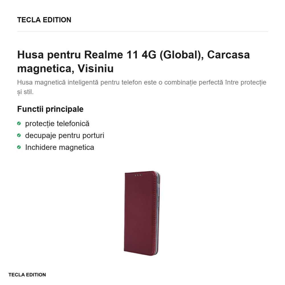 Husa Smart Magnetic pentru Realme 11 4G (Global), tip carte cu inchidere magnetica, Visiniu [2]