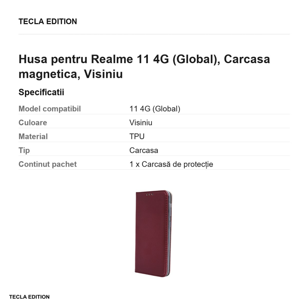 Husa Smart Magnetic pentru Realme 11 4G (Global), tip carte cu inchidere magnetica, Visiniu [3]