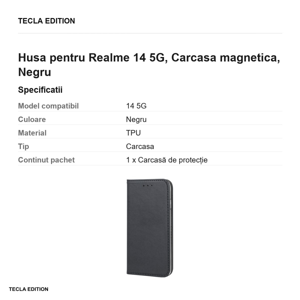 Husa Smart Magnetic pentru Realme 14 5G, tip carte cu inchidere magnetica, Negru [3]