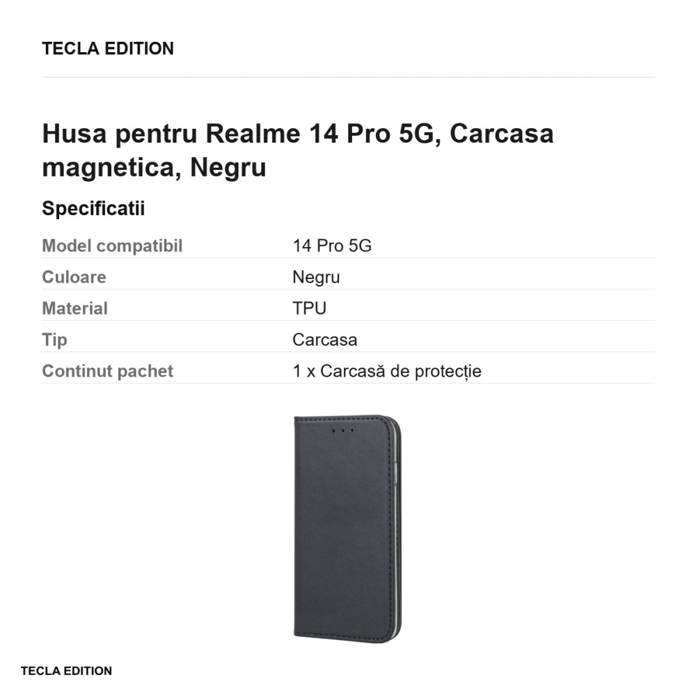 Husa Smart Magnetic pentru Realme 14 Pro 5G, tip carte cu inchidere magnetica, Negru [3]