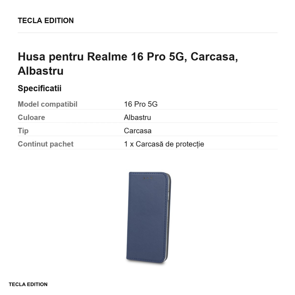Husa Smart Magnetic pentru Realme 16 Pro 5G, tip carte, Albastru [3]