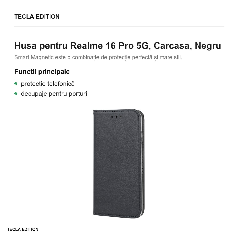 Husa Smart Magnetic pentru Realme 16 Pro 5G, tip carte, Negru [2]