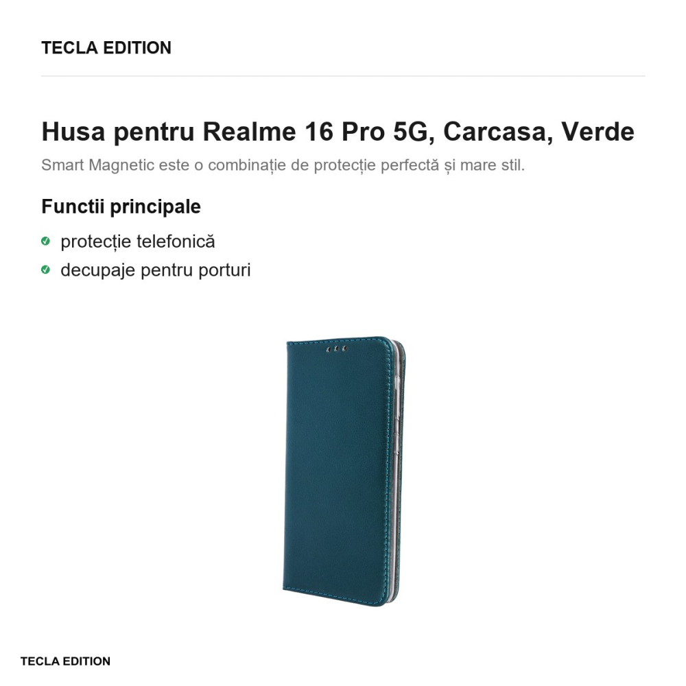 Husa Smart Magnetic pentru Realme 16 Pro 5G, tip carte, Verde [2]