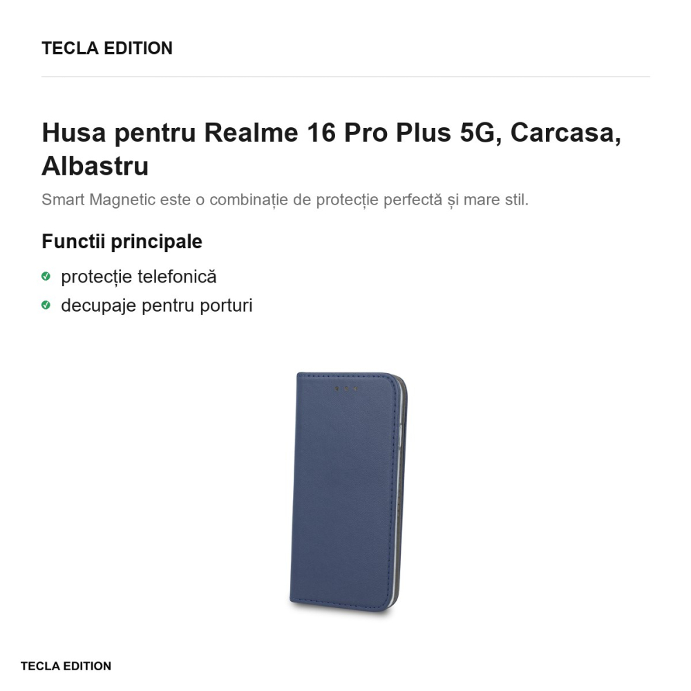 Husa Smart Magnetic pentru Realme 16 Pro Plus 5G, tip carte, Albastru [2]