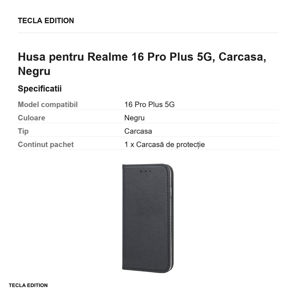 Husa Smart Magnetic pentru Realme 16 Pro Plus 5G, tip carte, Negru [3]