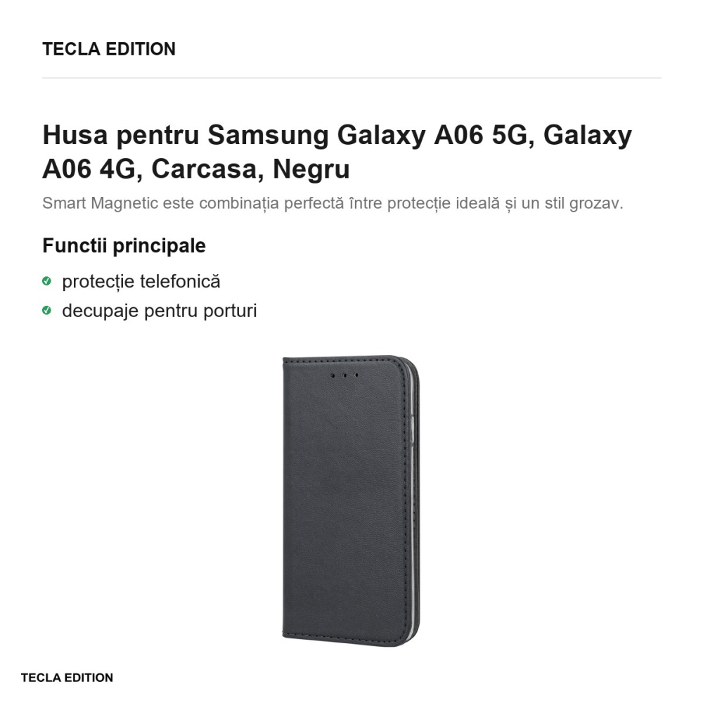 Husa Smart Magnetic pentru Samsung Galaxy A06 5G, Galaxy A06 4G, tip carte, Negru [2]
