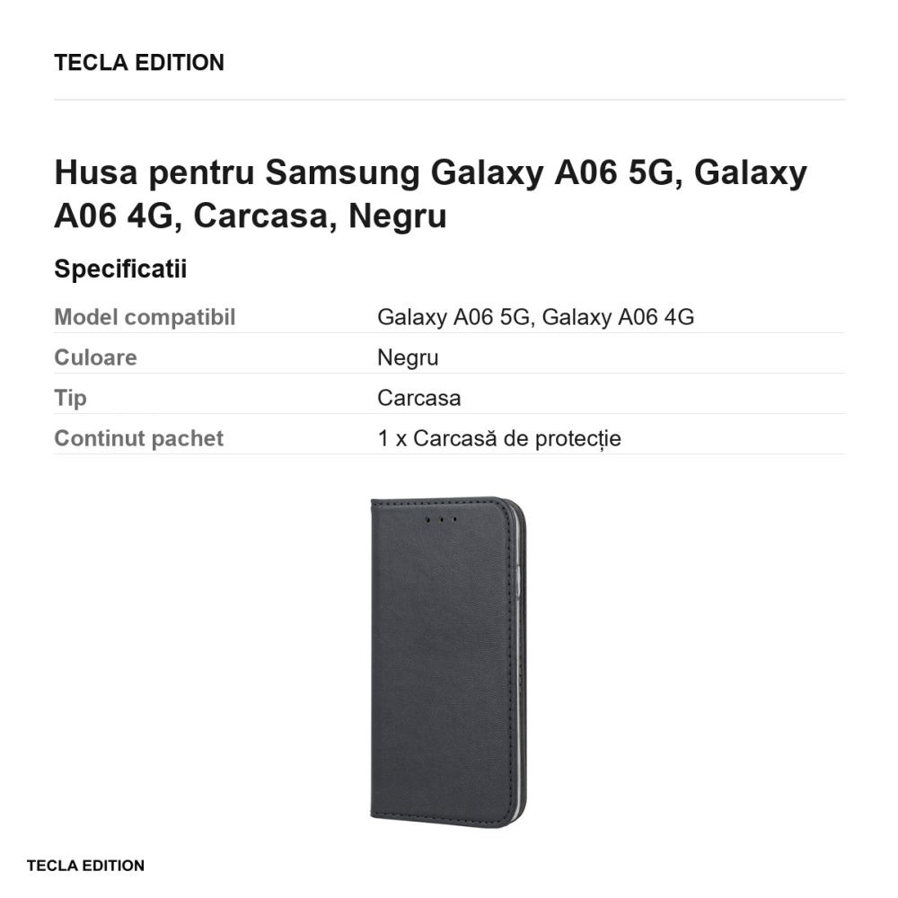 Husa Smart Magnetic pentru Samsung Galaxy A06 5G, Galaxy A06 4G, tip carte, Negru [3]