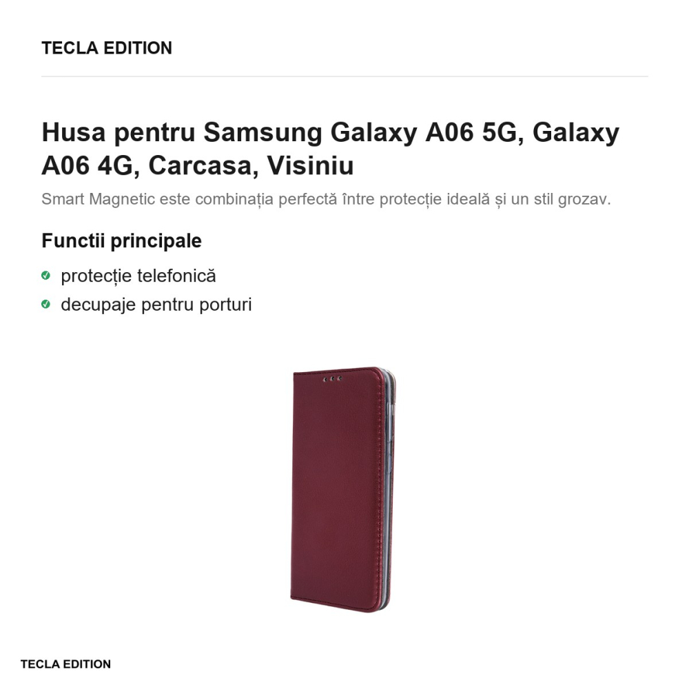 Husa Smart Magnetic pentru Samsung Galaxy A06 5G, Galaxy A06 4G, tip carte, Visiniu [2]