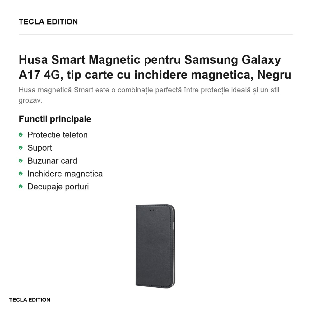 Husa Smart Magnetic pentru Samsung Galaxy A17 4G, tip carte cu inchidere magnetica, Negru [2]