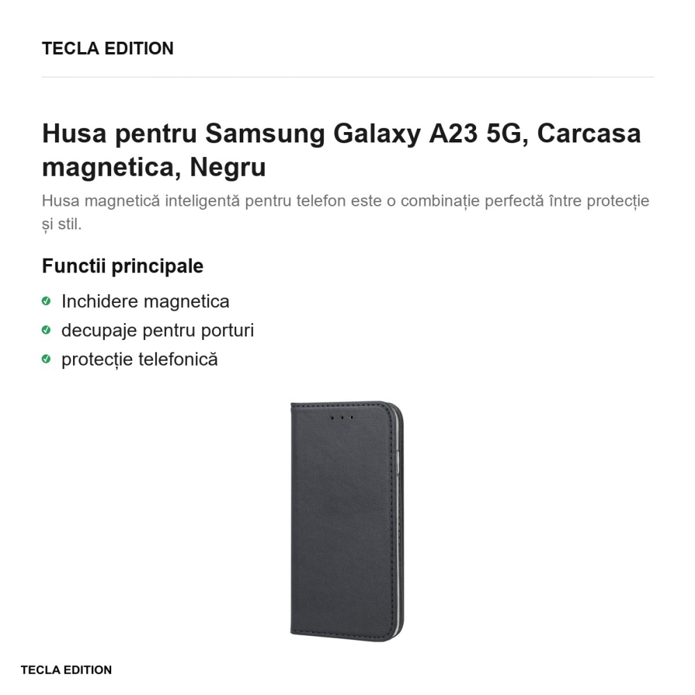 Husa Smart Magnetic pentru Samsung Galaxy A23 5G, tip carte cu inchidere magnetica, Negru [2]