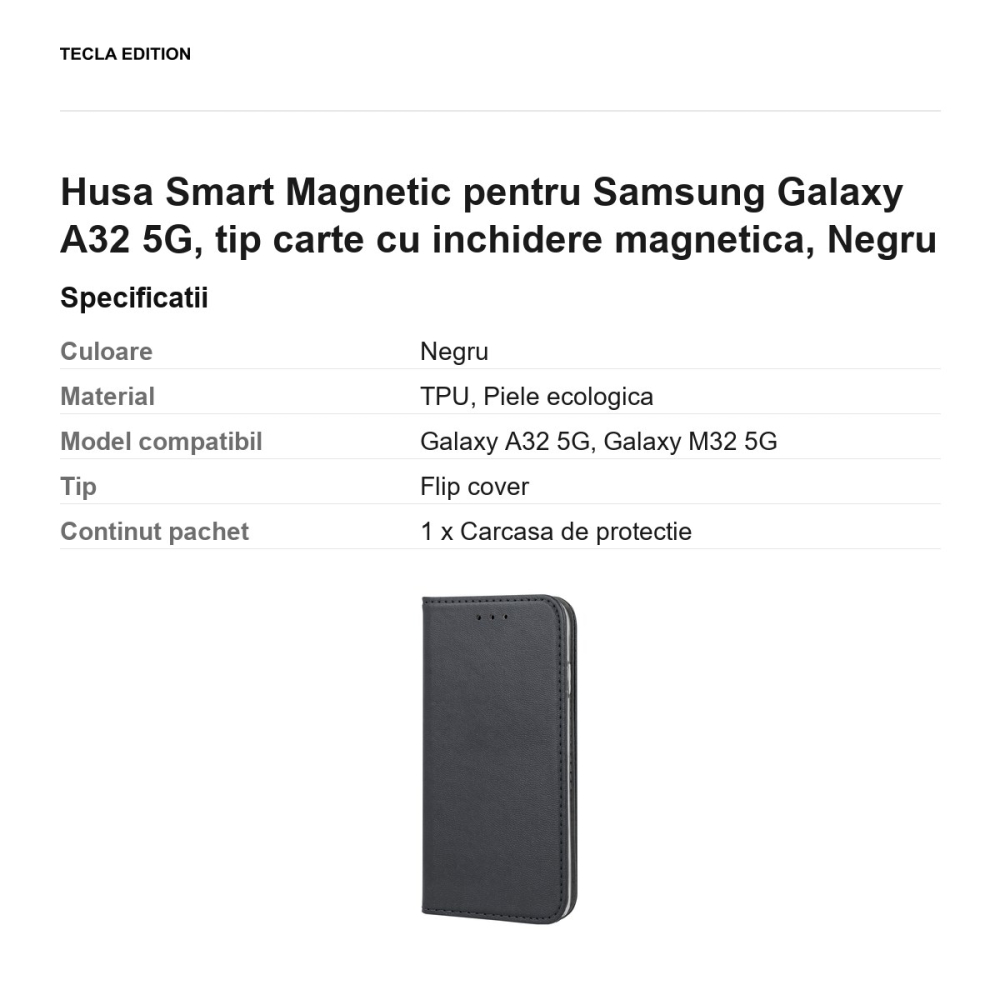 Husa Smart Magnetic pentru Samsung Galaxy A32 5G, tip carte cu inchidere magnetica, Negru [3]