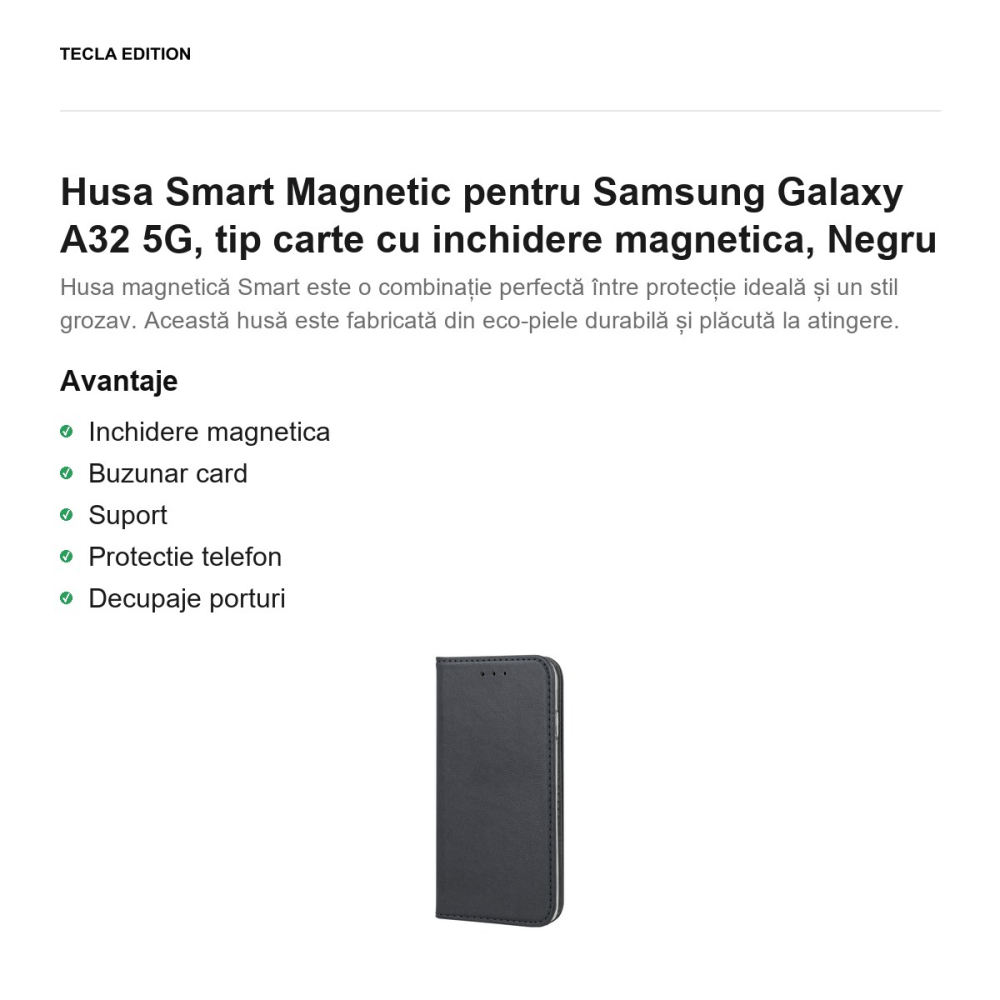 Husa Smart Magnetic pentru Samsung Galaxy A32 5G, tip carte cu inchidere magnetica, Negru [2]