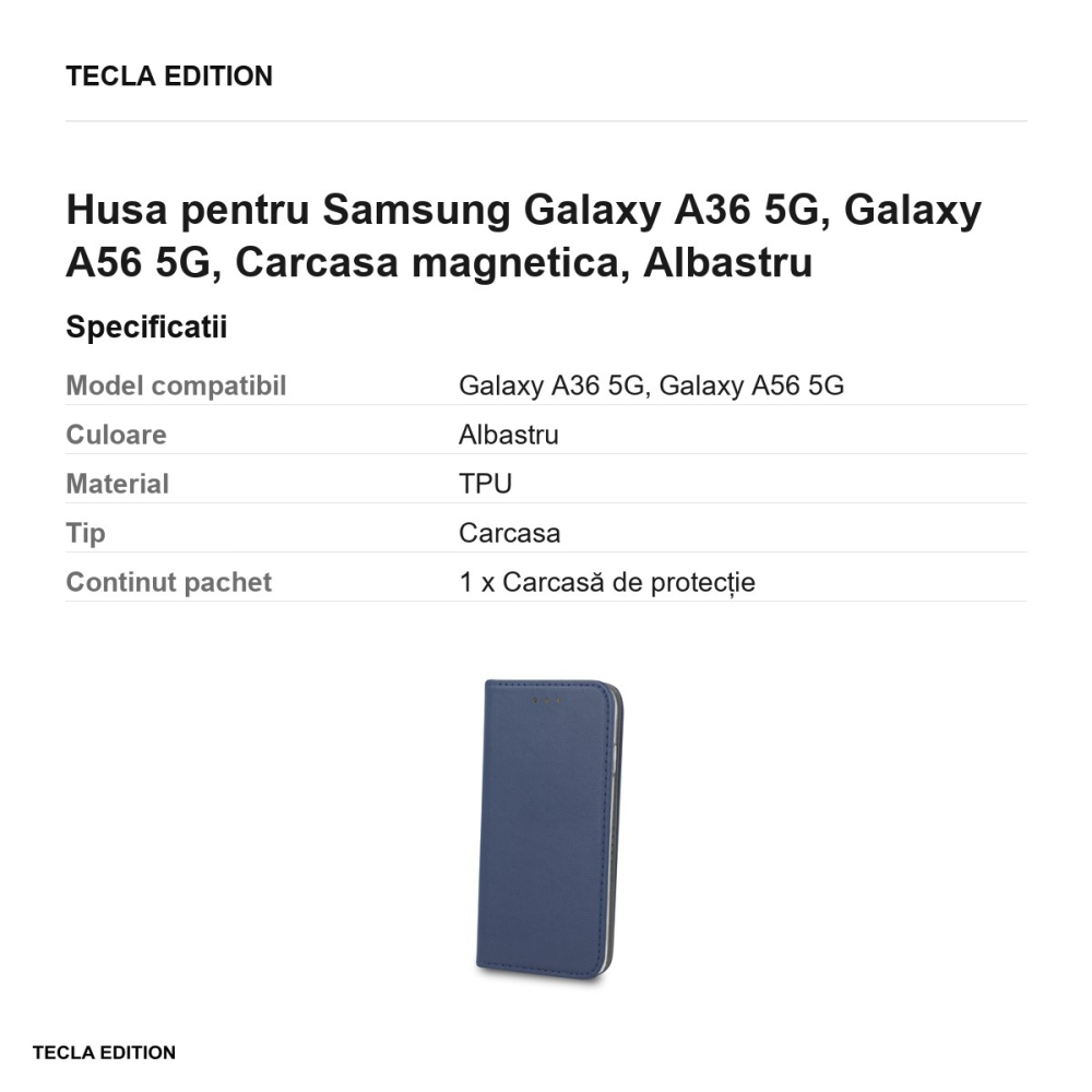 Husa Smart Magnetic pentru Samsung Galaxy A36 5G, Galaxy A56 5G, tip carte cu inchidere magnetica, Albastru [3]