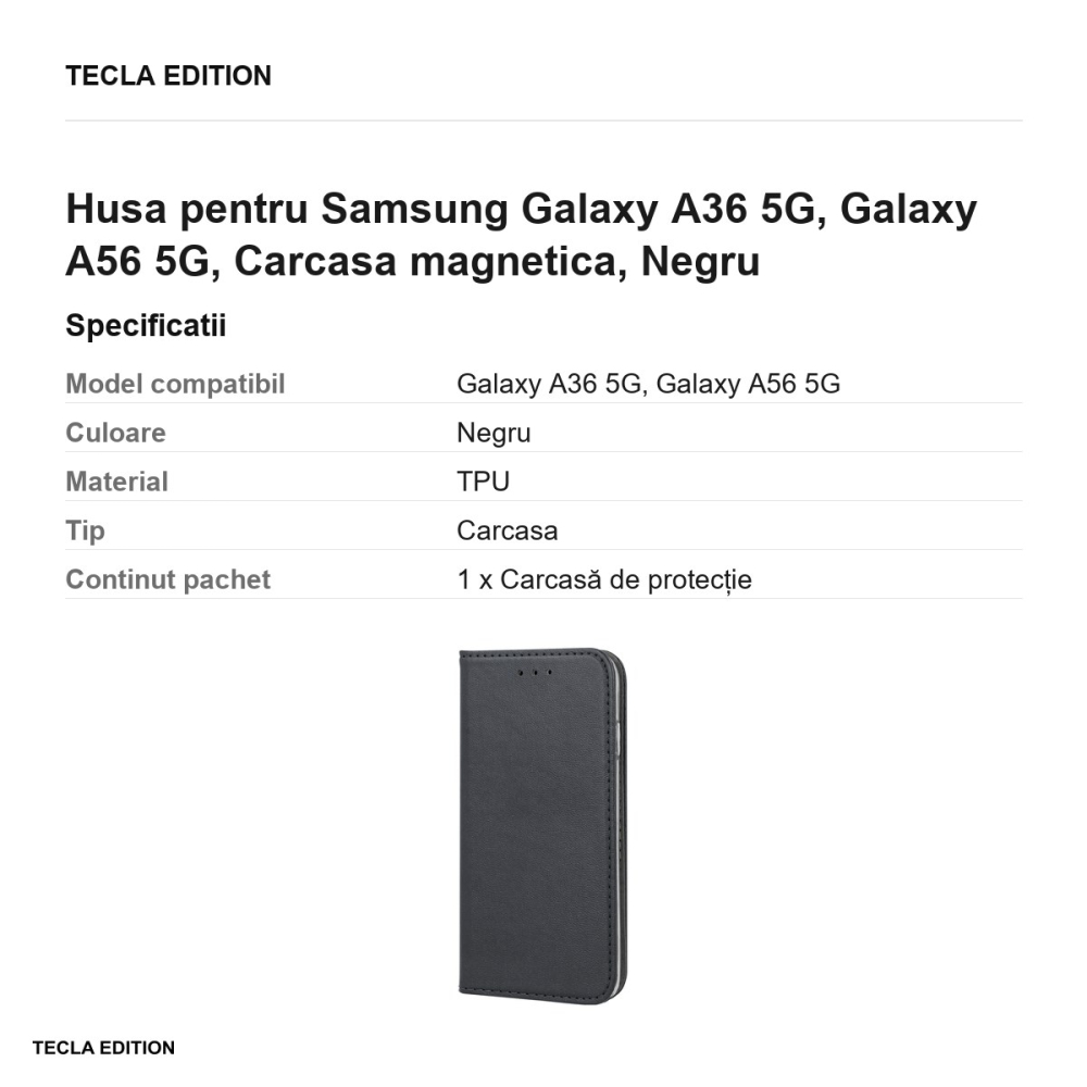 Husa Smart Magnetic pentru Samsung Galaxy A36 5G, Galaxy A56 5G, tip carte cu inchidere magnetica, Negru [3]