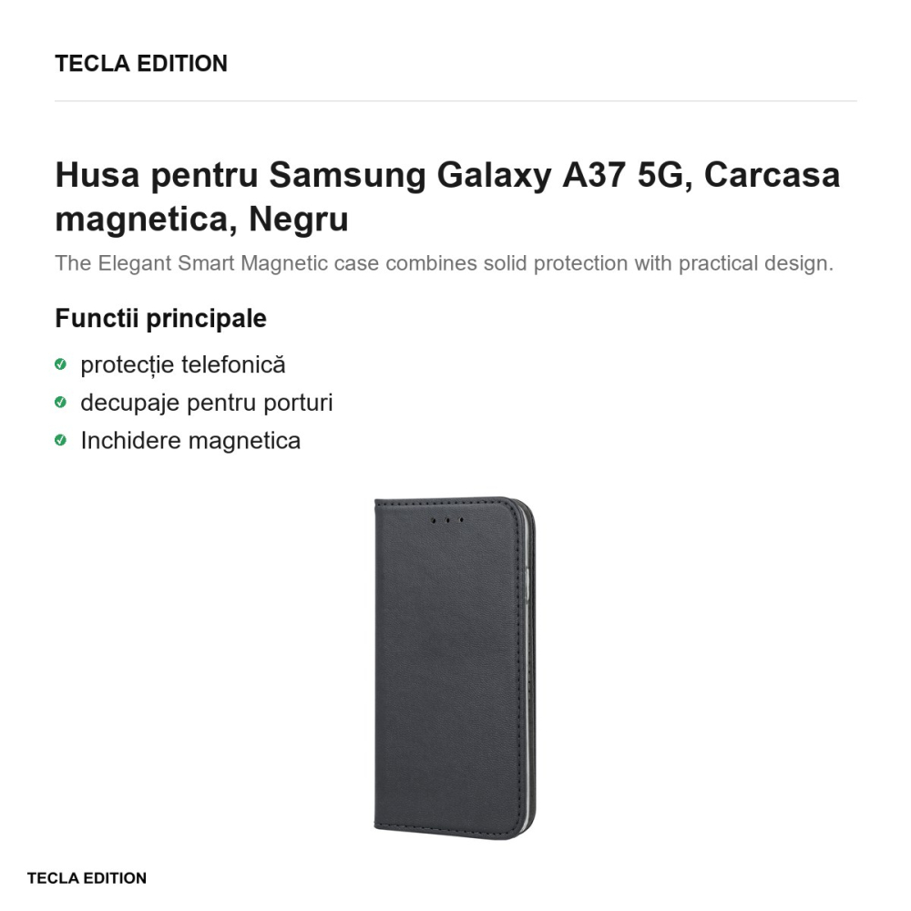 Husa Smart Magnetic pentru Samsung Galaxy A37 5G, tip carte cu inchidere magnetica, Negru [2]