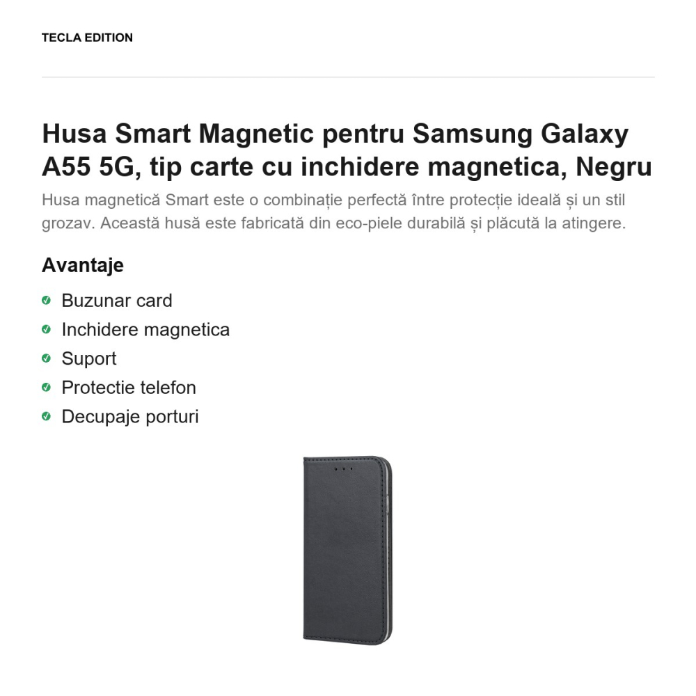 Husa Smart Magnetic pentru Samsung Galaxy A55 5G, tip carte cu inchidere magnetica, Negru [2]