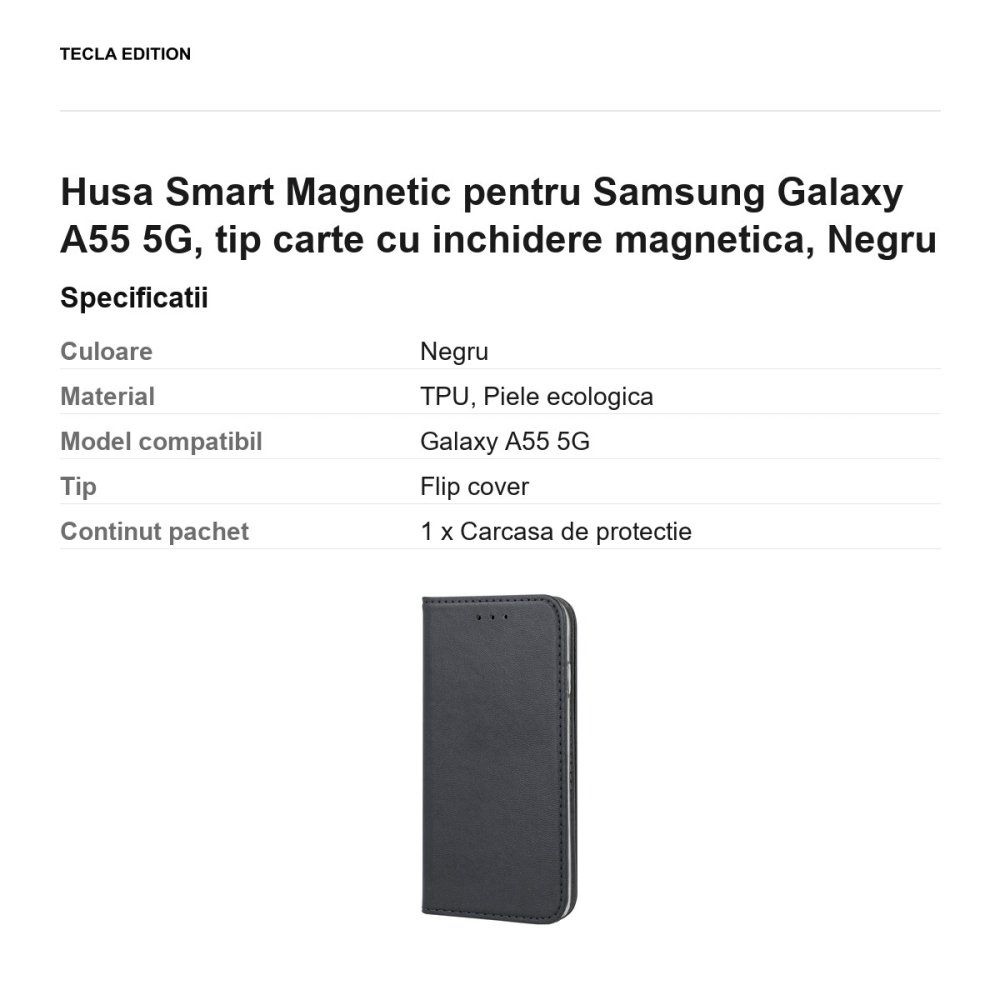 Husa Smart Magnetic pentru Samsung Galaxy A55 5G, tip carte cu inchidere magnetica, Negru [3]