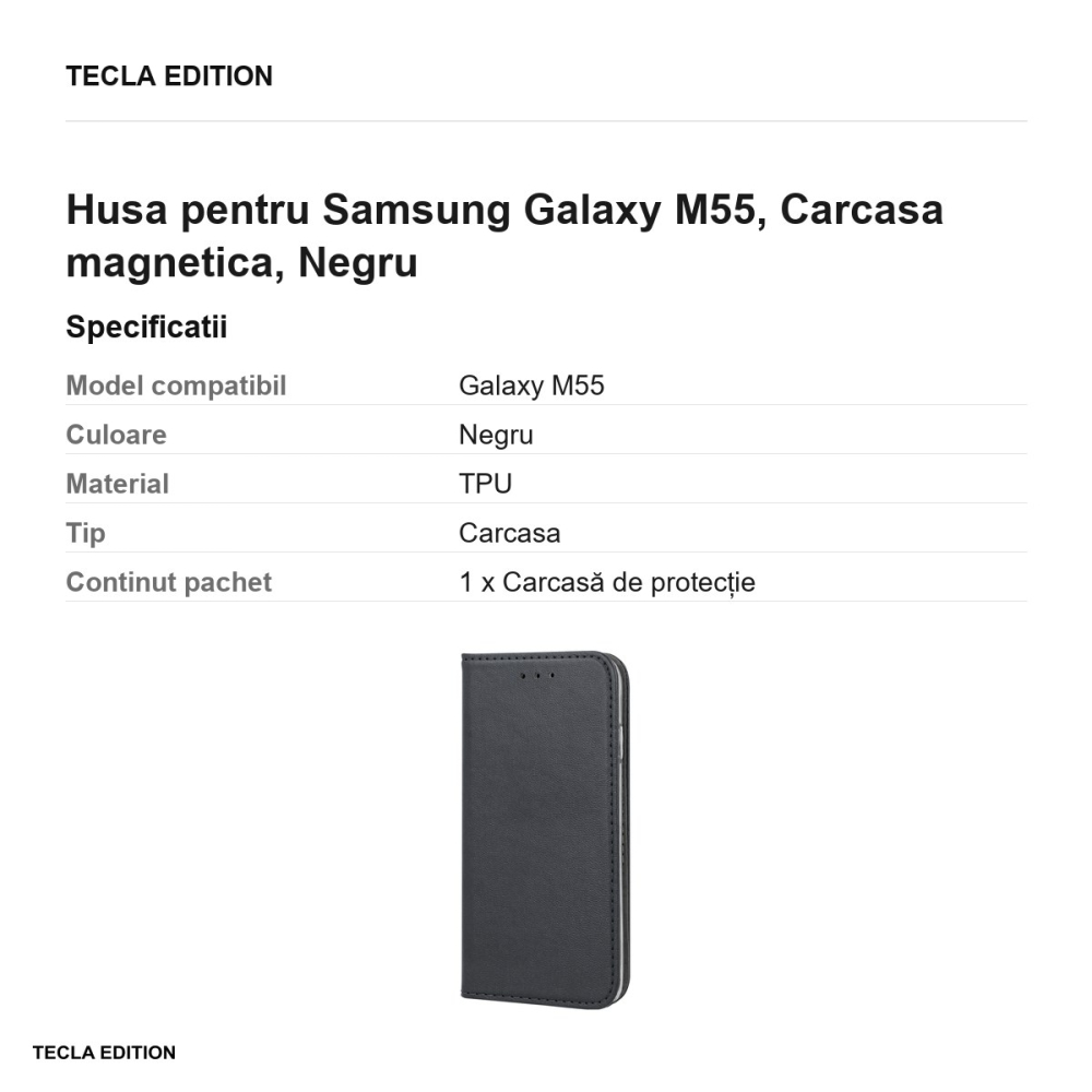 Husa Smart Magnetic pentru Samsung Galaxy M55, tip carte cu inchidere magnetica, Negru [3]