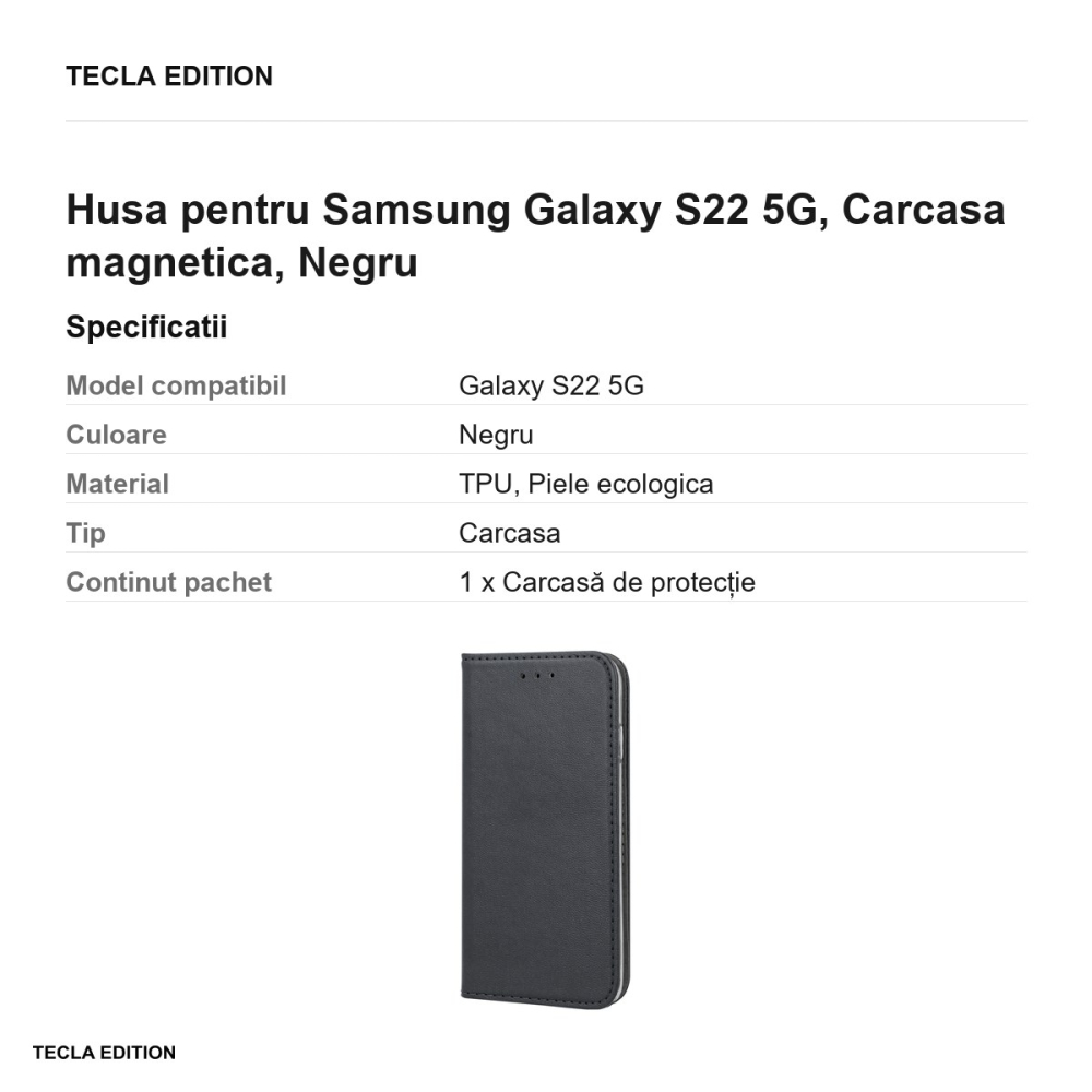 Husa Smart Magnetic pentru Samsung Galaxy S22 5G, tip carte cu inchidere magnetica, Negru [3]
