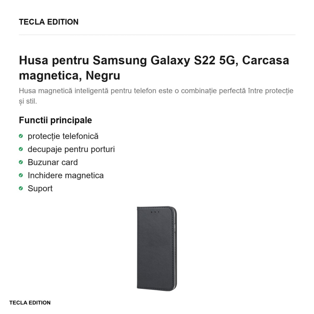 Husa Smart Magnetic pentru Samsung Galaxy S22 5G, tip carte cu inchidere magnetica, Negru [2]