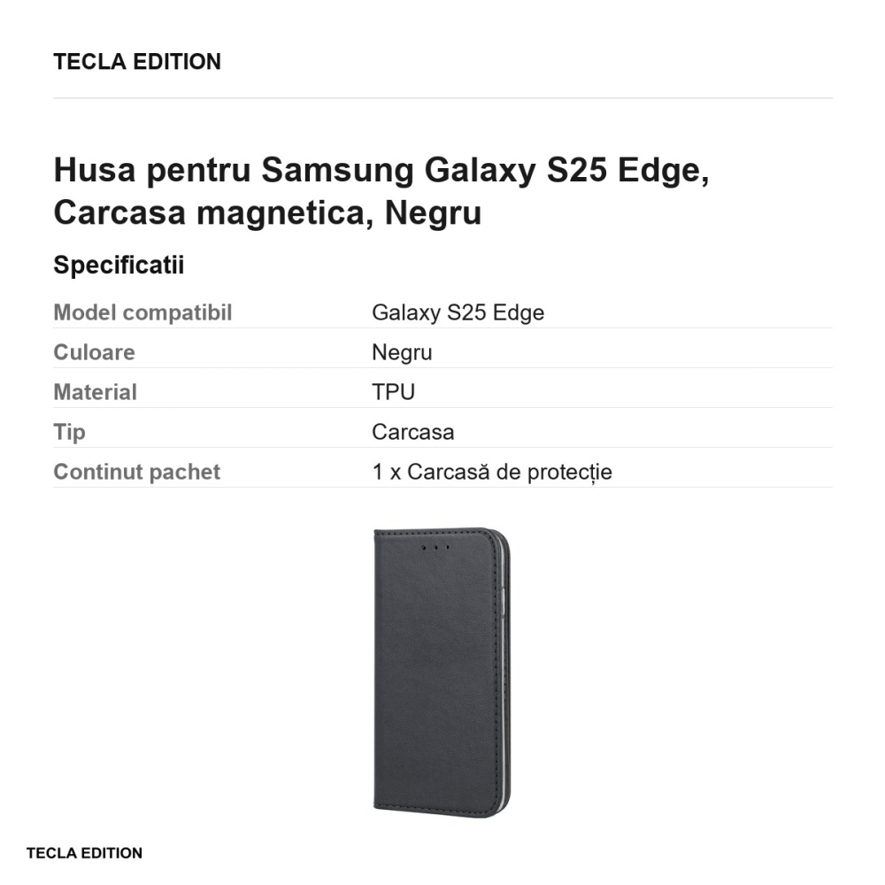 Husa Smart Magnetic pentru Samsung Galaxy S25 Edge, tip carte cu inchidere magnetica, Negru [3]