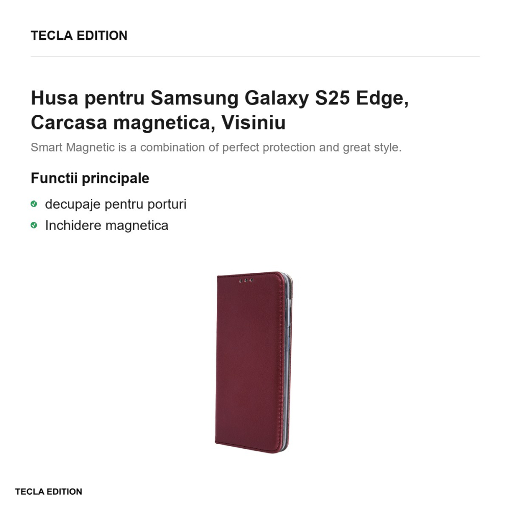 Husa Smart Magnetic pentru Samsung Galaxy S25 Edge, tip carte cu inchidere magnetica, Visiniu [2]