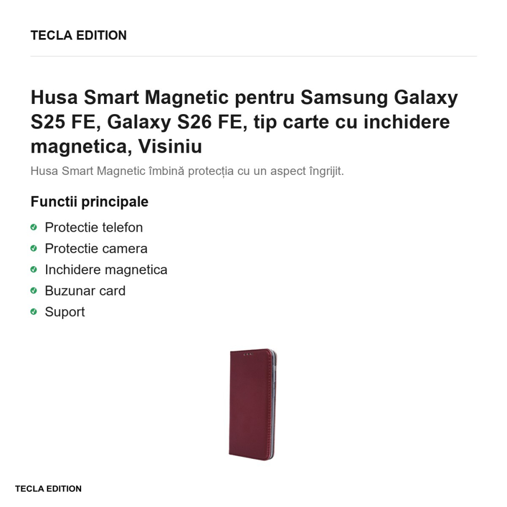 Husa Smart Magnetic pentru Samsung Galaxy S25 FE, Galaxy S26 FE, tip carte cu inchidere magnetica, Visiniu [2]