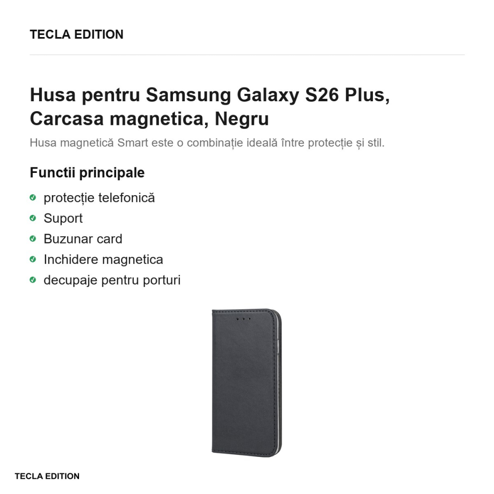 Husa Smart Magnetic pentru Samsung Galaxy S26 Plus, tip carte cu inchidere magnetica, Negru [2]