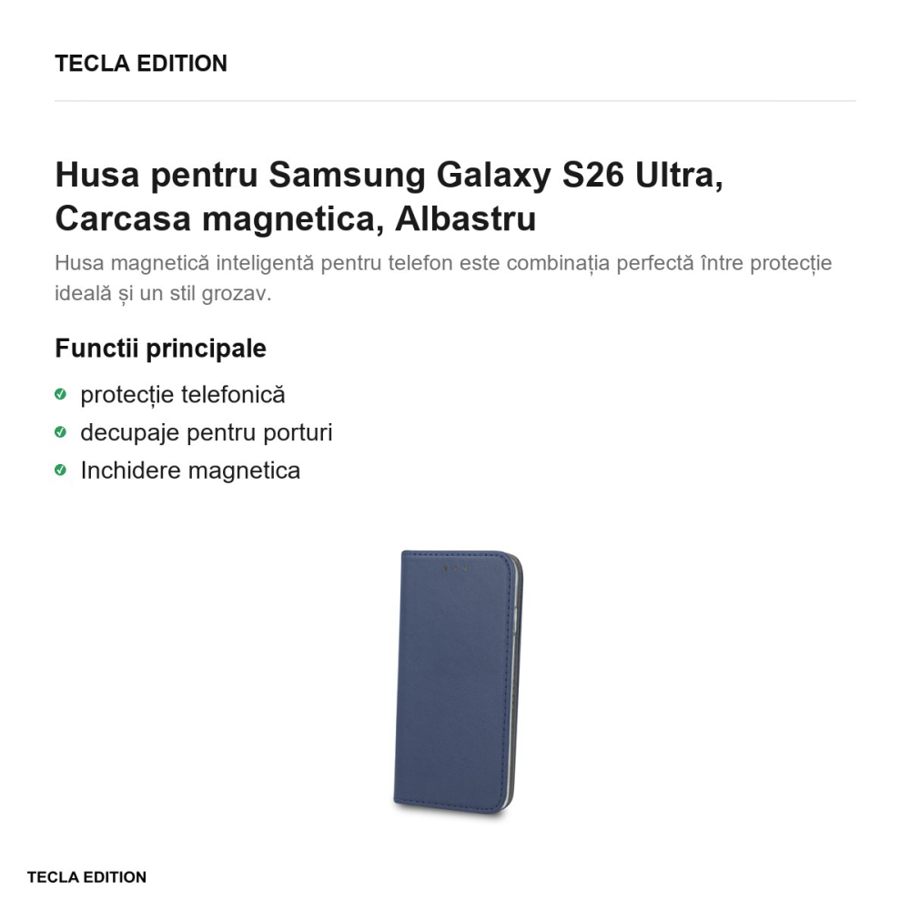 Husa Smart Magnetic pentru Samsung Galaxy S26 Ultra, tip carte cu inchidere magnetica, Albastru [2]