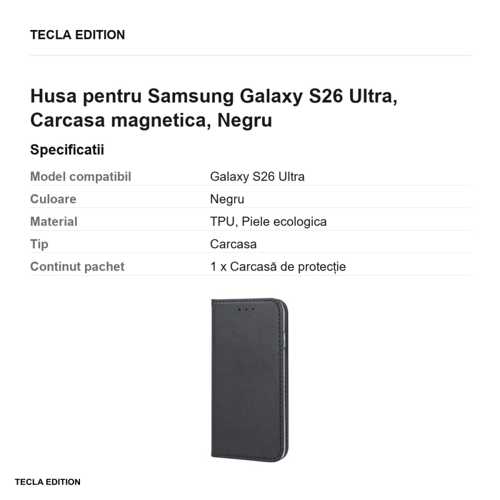 Husa Smart Magnetic pentru Samsung Galaxy S26 Ultra, tip carte cu inchidere magnetica, Negru [3]