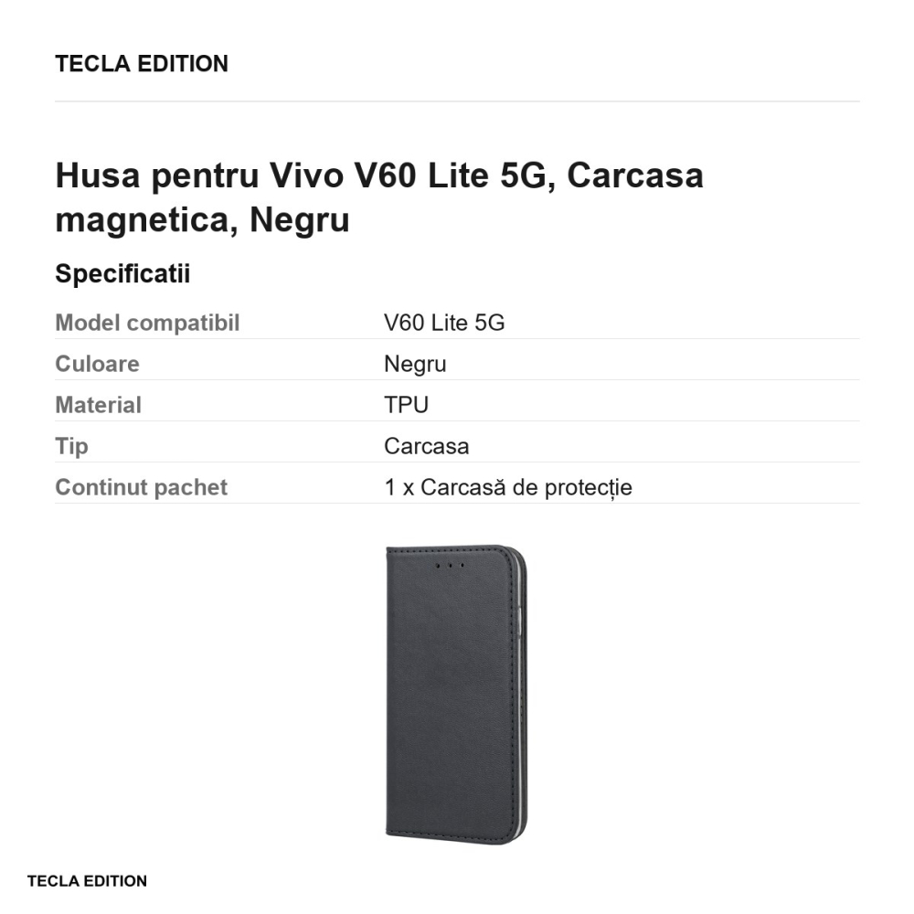 Husa Smart Magnetic pentru Vivo V60 Lite 5G, tip carte cu inchidere magnetica, Negru [3]