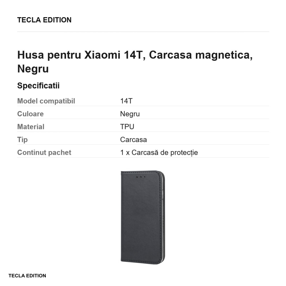 Husa Smart Magnetic pentru Xiaomi 14T, tip carte cu inchidere magnetica, Negru [3]